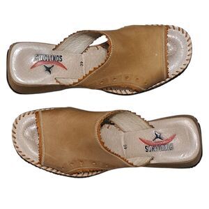 Pikolonos Women's Leather  Preppy Western Minimalist Slip On Slide Sandals Sz 39